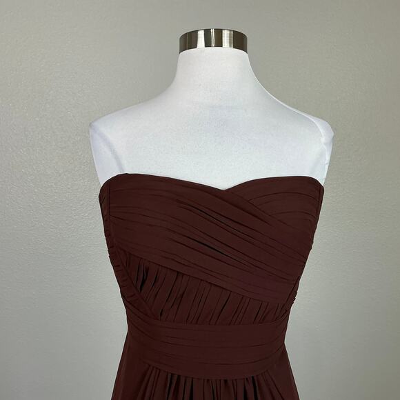 Monique Lhuillier Chiffon Strapless Long A-Line Evening Gown Brown Size 10 Dress - Picture 7 of 10